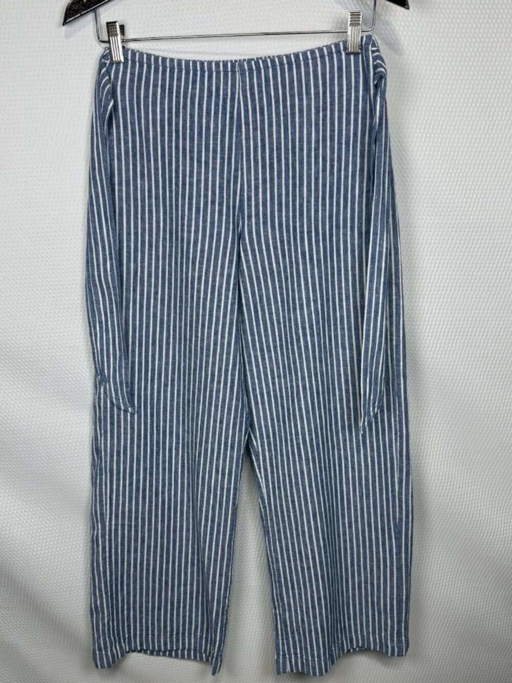 Beach Lunch Lounge Pants Sz Extra Small Linen Blend Striped Blue White Tie Waist - Picture 3 of 14